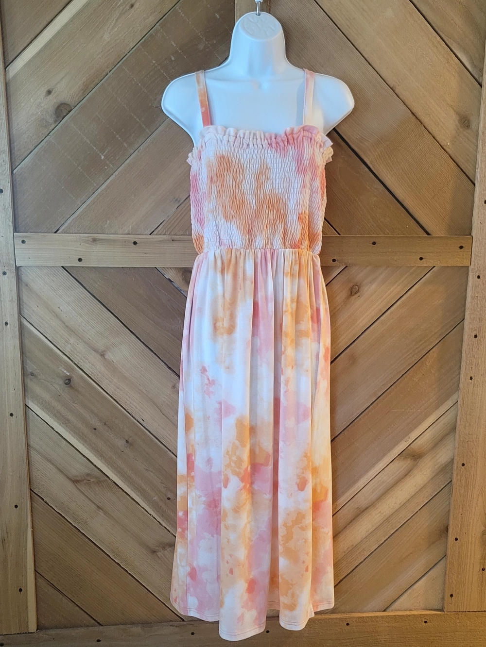Bobbie Brooks Pink & Peach Tie-Dye Smocked Maxi Dress